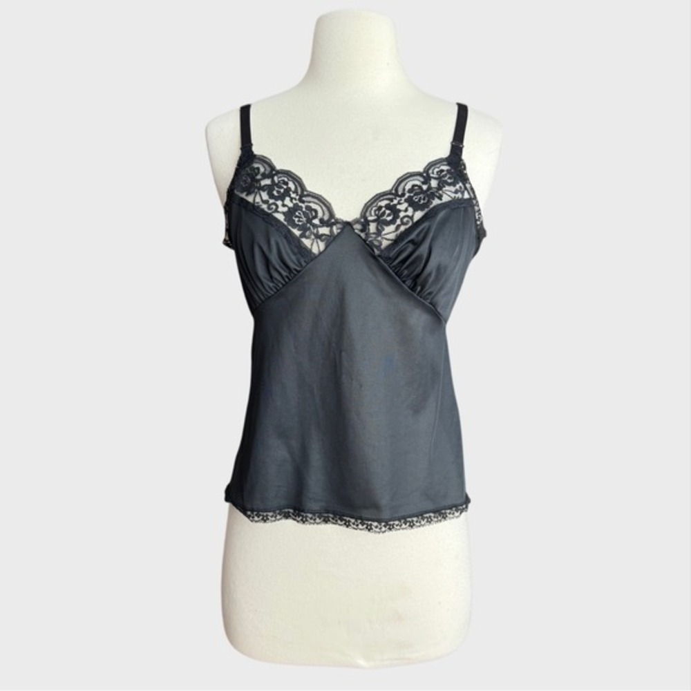 Vintage‎ 90's minimalism  Black Lace Cami Small romantic goth satin and lace